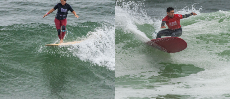 Atalanta Batista de Brasil y Benoit Clemente de Perú, campeones Longboard PASG 2024. Foto por Michael Tweddle