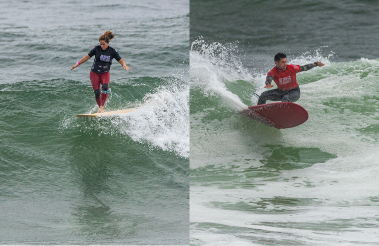 Atalanta Batista de Brasil y Benoit Clemente de Perú, campeones Longboard PASG 2024. Foto por Michael Tweddle