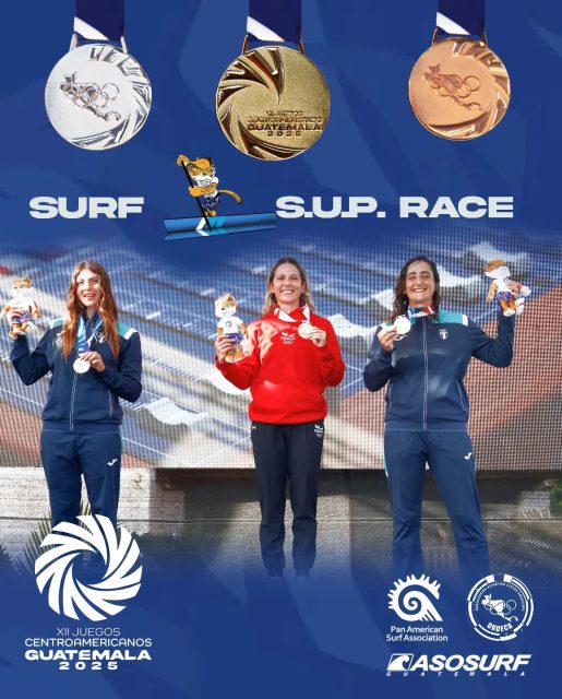 Medallistas de la Sup Race Women: Oro para @steviebodden de @surf_aps , Plata para Rafaela Vergara de @asosurf y Bronce para María Rodríguez de @asosurf 

@jcaguatemala2025 @canocsport @odesur @panamsports @centrocaribesports @acodepaoficial @odesur @juegosolimpicos @santodomingo2026 @bolivarianos2025